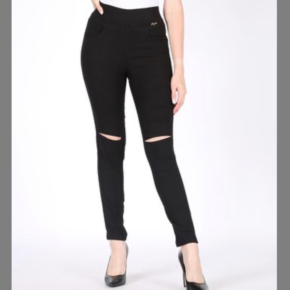 M/L Bianca Black Knee Slit Soft Jean Leggings